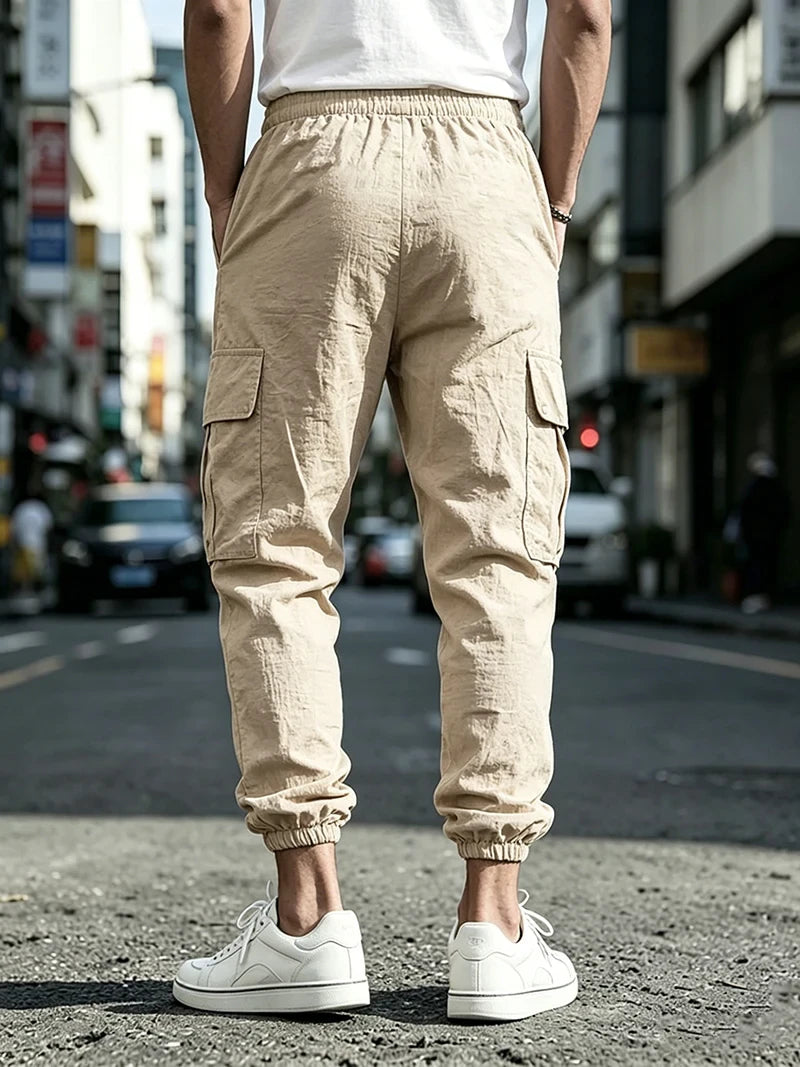 Men's Cotton Linen Cargo Joggers